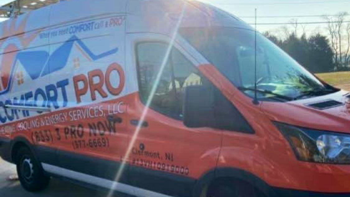 Comfort Pro branded service van closeup in evening light in Cape May County NJ